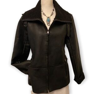 Madden Girl Faux Leather Shearling Fleece Lined Black Jacket Size Large Logos